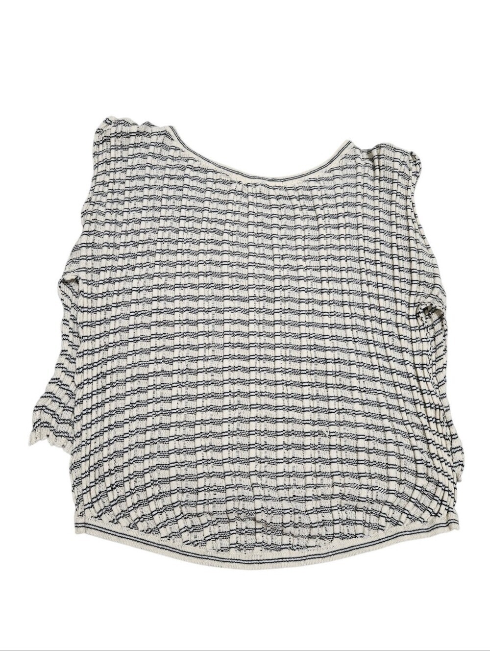 Ioanna Kourbela Woven Cotton Stripe Top in White and Navy View 4